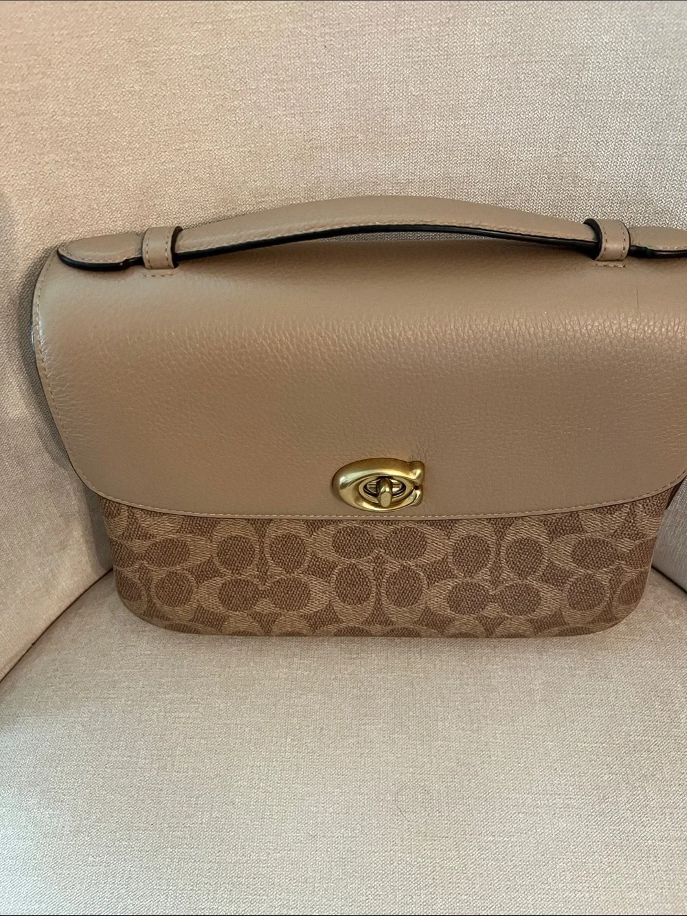 Coach Taupe Signature Canvas Satchel with Leather Flap